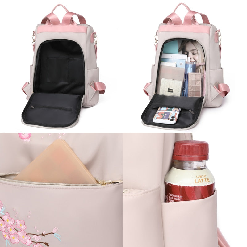 Anti-theft Floral Oxford Backpack