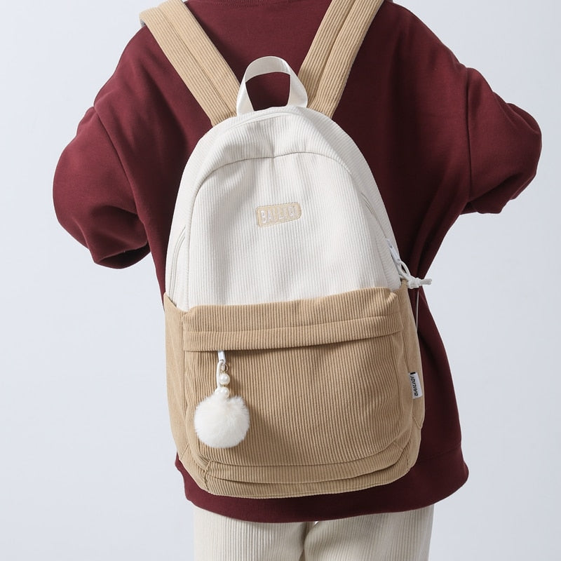 Striped Corduroy Student Backpack