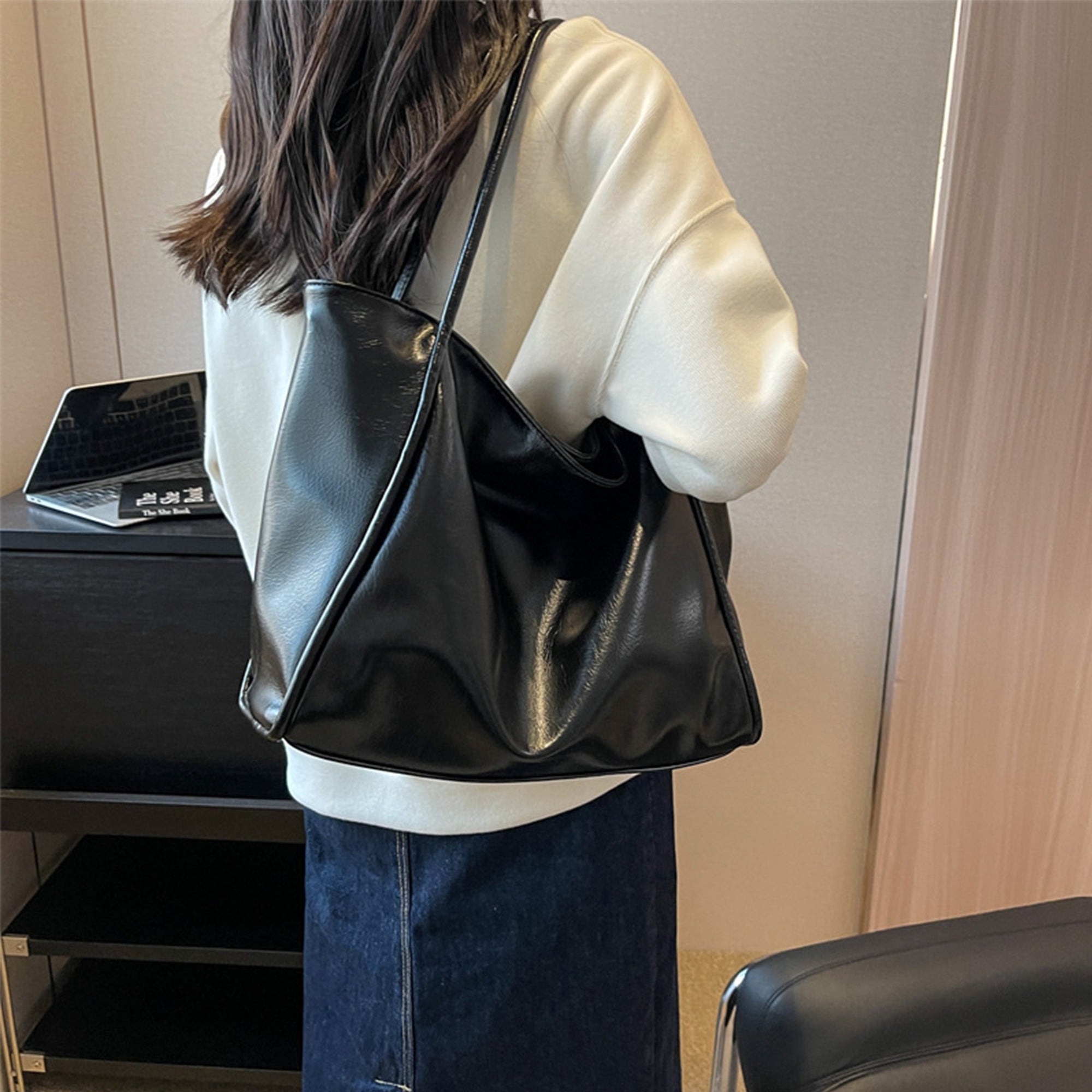 Commute Double Strap Solid Color Shoulder Tote Bags