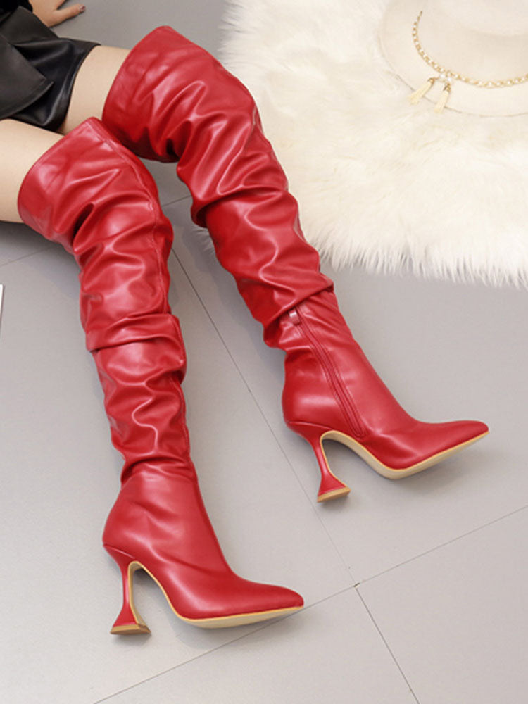 Pointed Toe Sculptural Heeled Over The Knee Boots