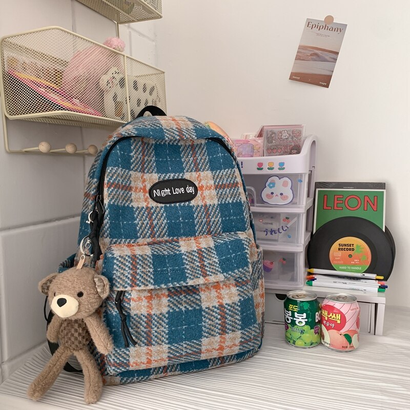 Plaid Woollen Cloth Backpack