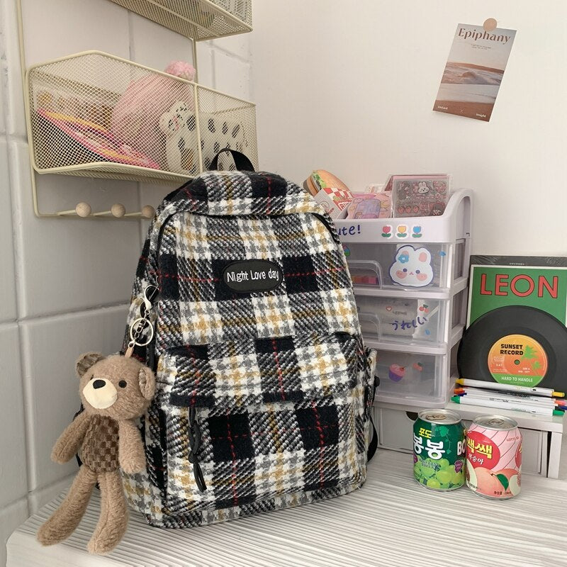 Plaid Woollen Cloth Backpack