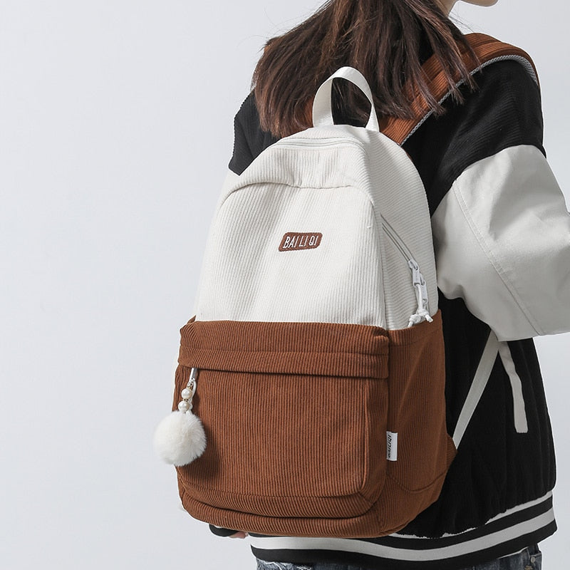 Striped Corduroy Student Backpack