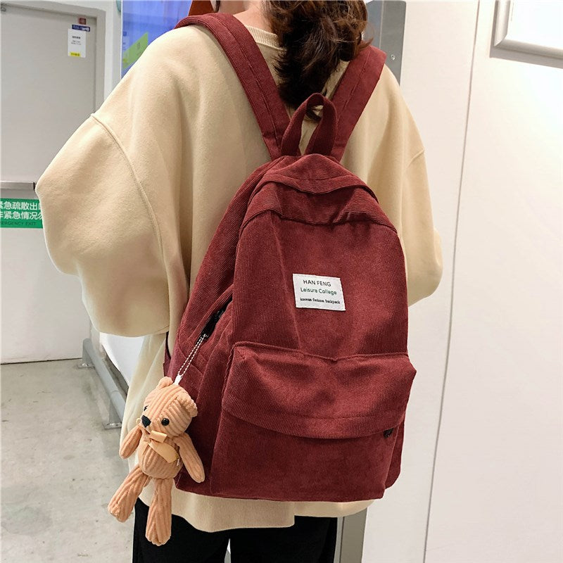 Retro Corduroy School Backpack