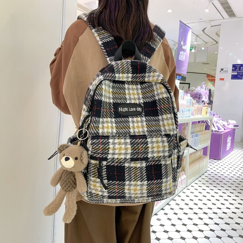 Plaid Woollen Cloth Backpack