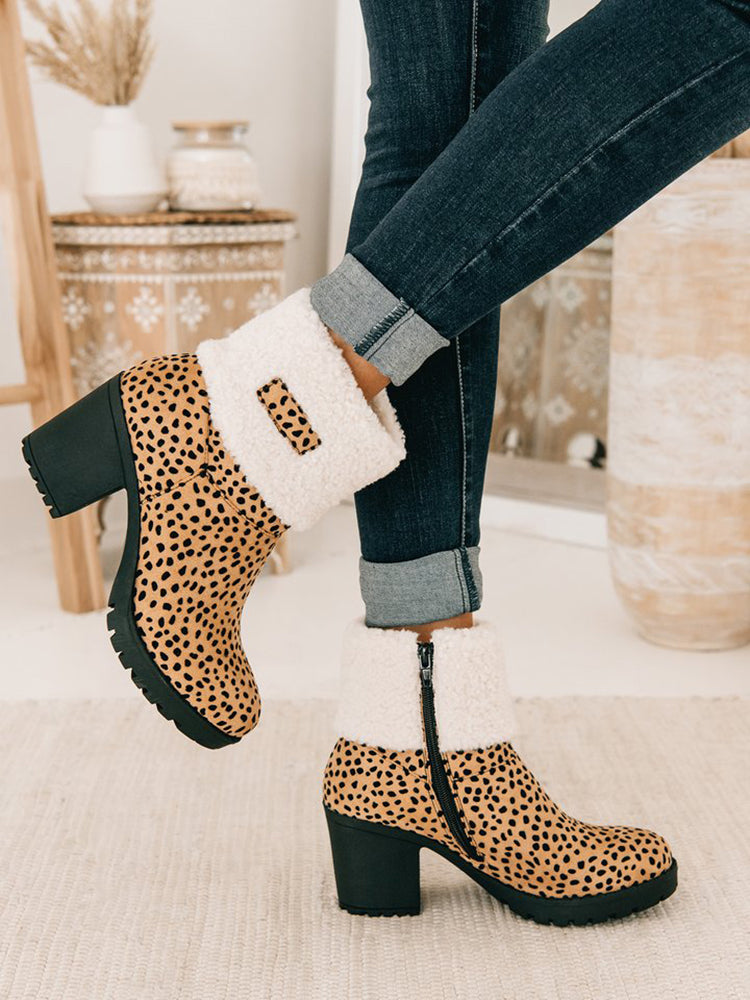 Leopard Chunky Heel Boots