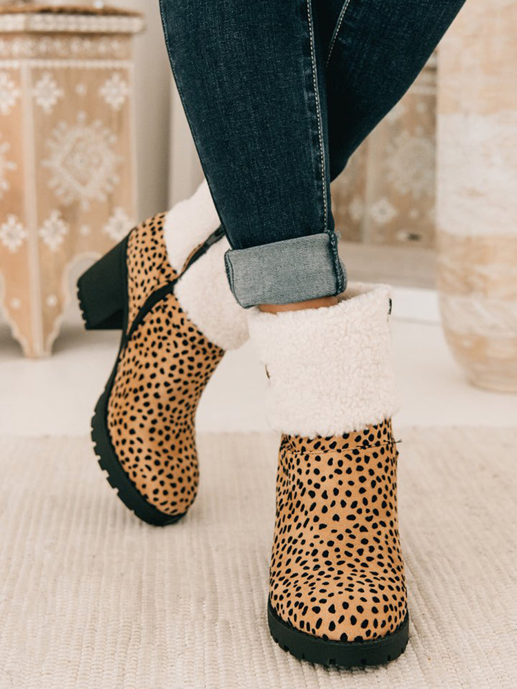 Leopard Chunky Heel Boots