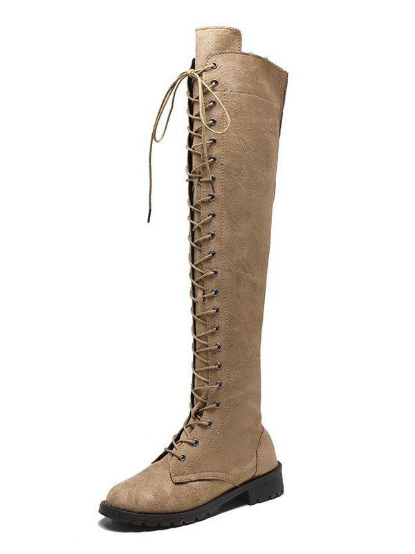 Lace Up Flat Suede Boots