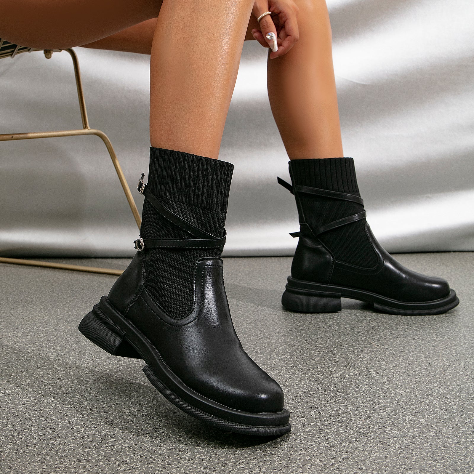 Futurecen- Strap Decor Ankle Boots