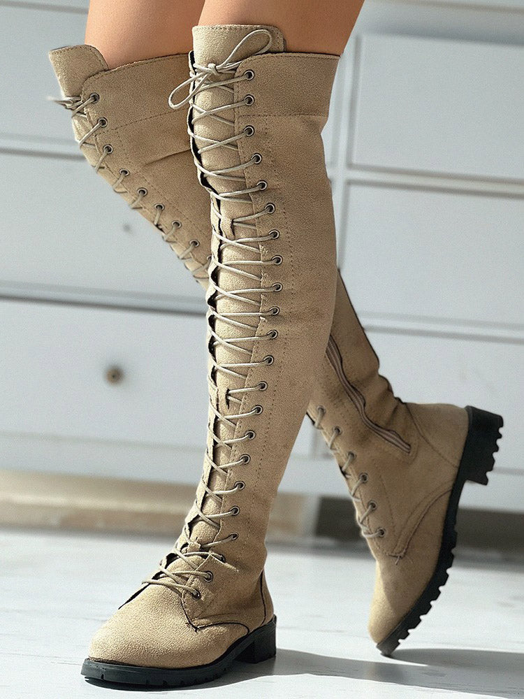 Lace Up Flat Suede Boots