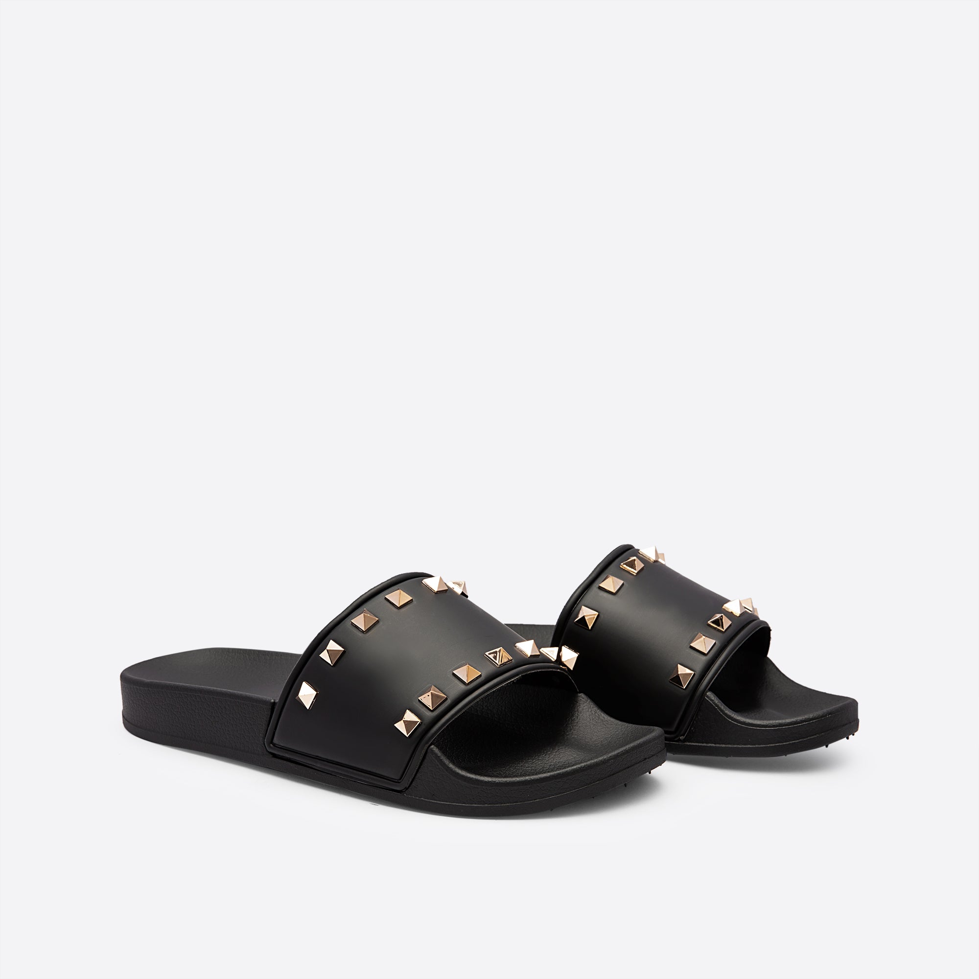 Women Rivet Solid Color Flat Slides