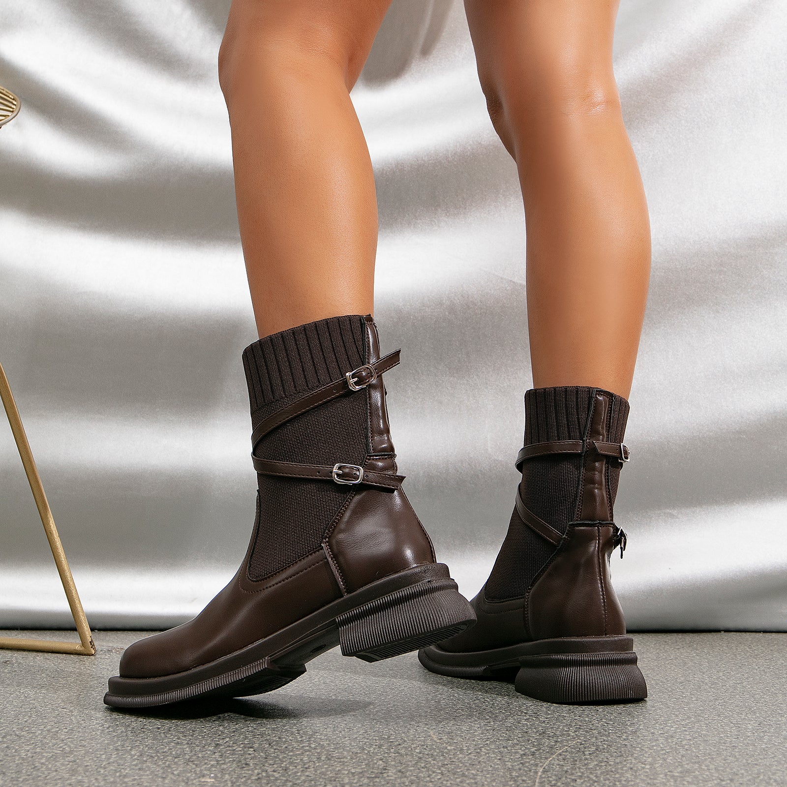 Futurecen- Strap Decor Ankle Boots