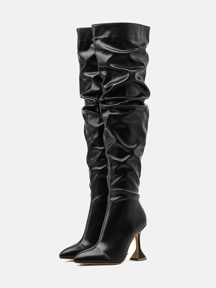 Pointed Toe Sculptural Heeled Over The Knee Boots