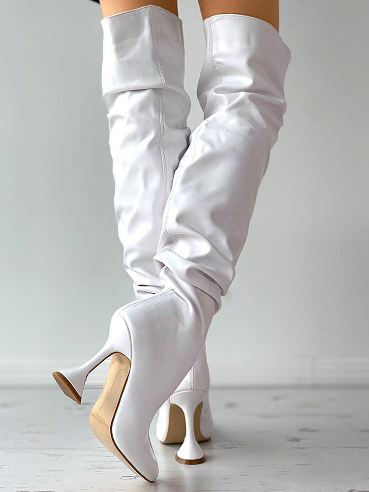 Pointed Toe Sculptural Heeled Over The Knee Boots