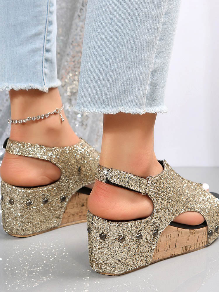 Glitter Wedges Sandals