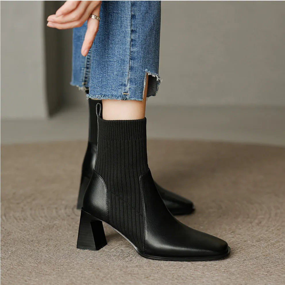 Futurecen- Women Trendy Slip On High Boots