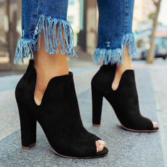 Women Peep Toe High Heels Solid Chunky Heeled Boots Imilybela