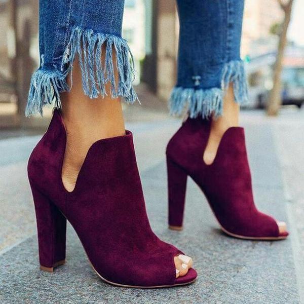 Women Peep Toe High Heels Solid Chunky Heeled Boots Imilybela