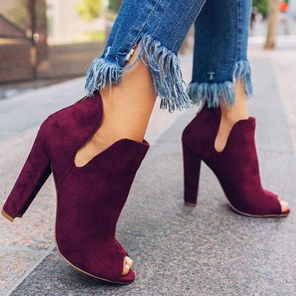 Women Peep Toe High Heels Solid Chunky Heeled Boots Imilybela