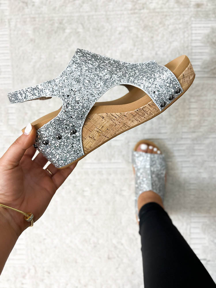 Glitter Wedges Sandals