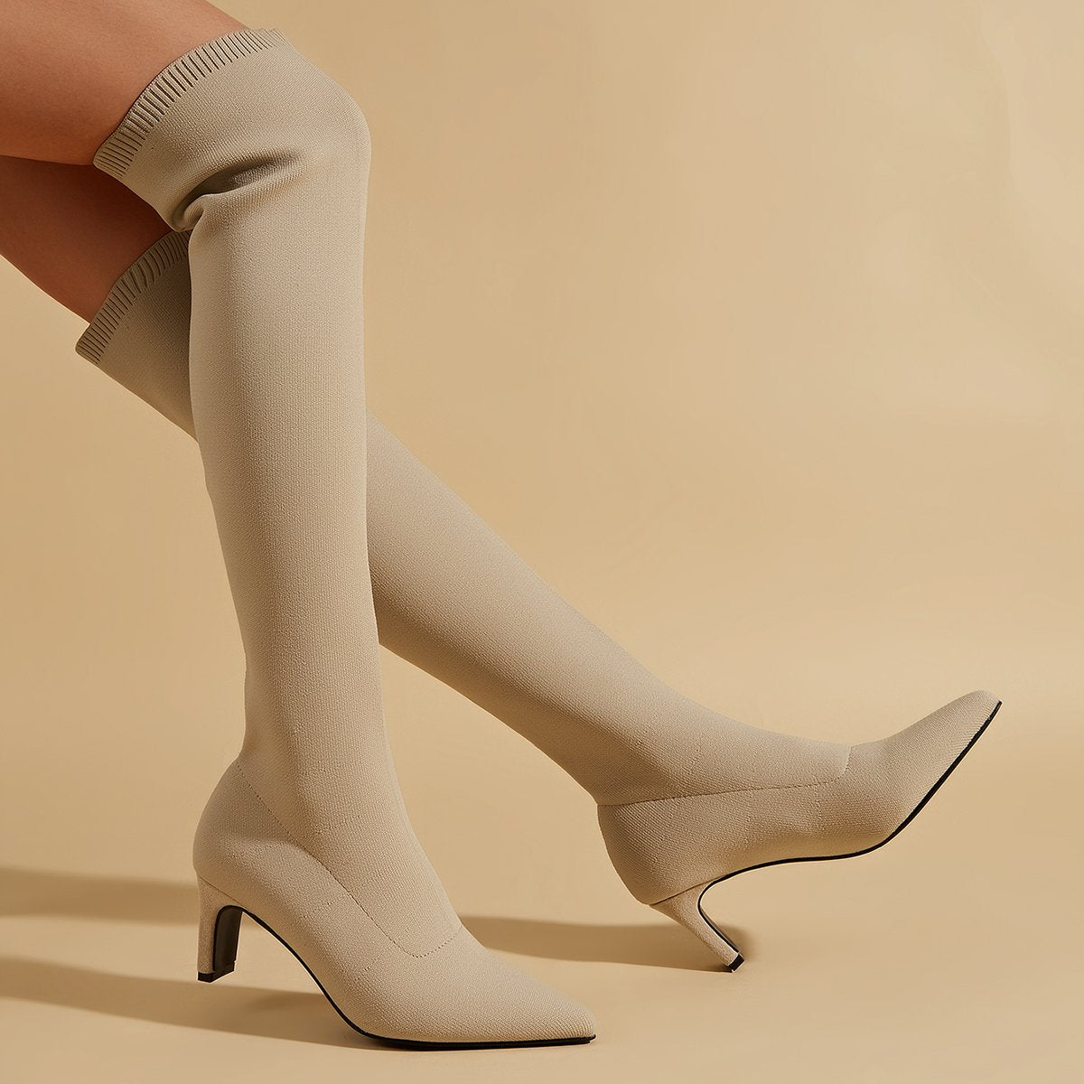 Knee-high Pointed Toe Fine Heel Sock Boots