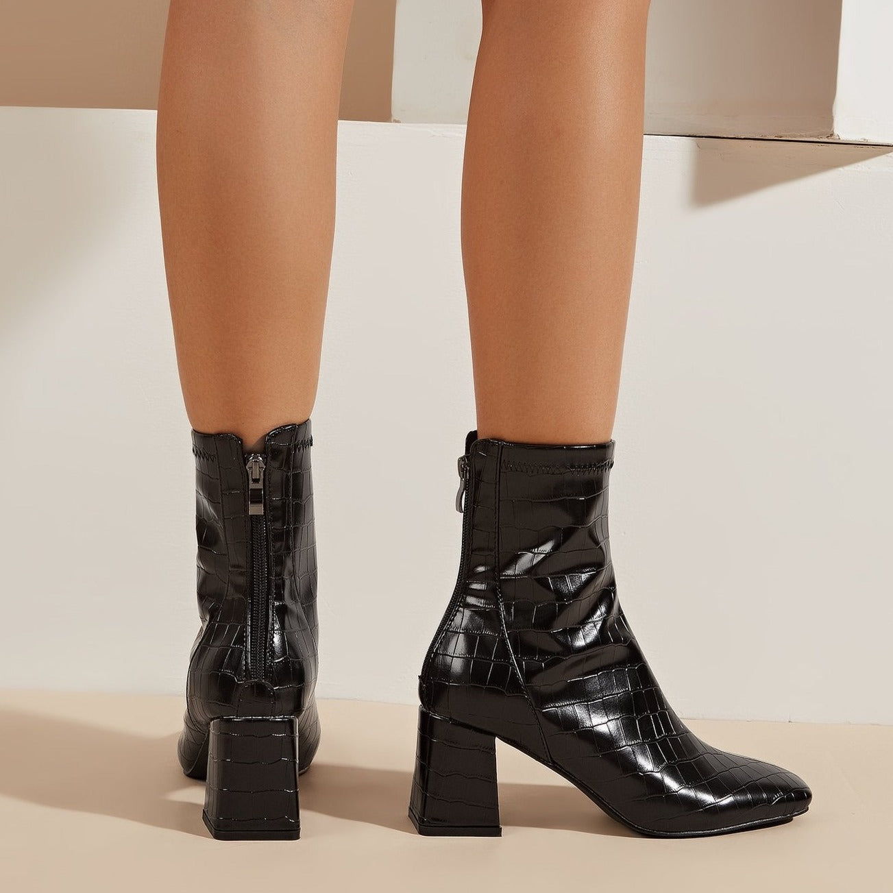 Women Square Toe Short Boots