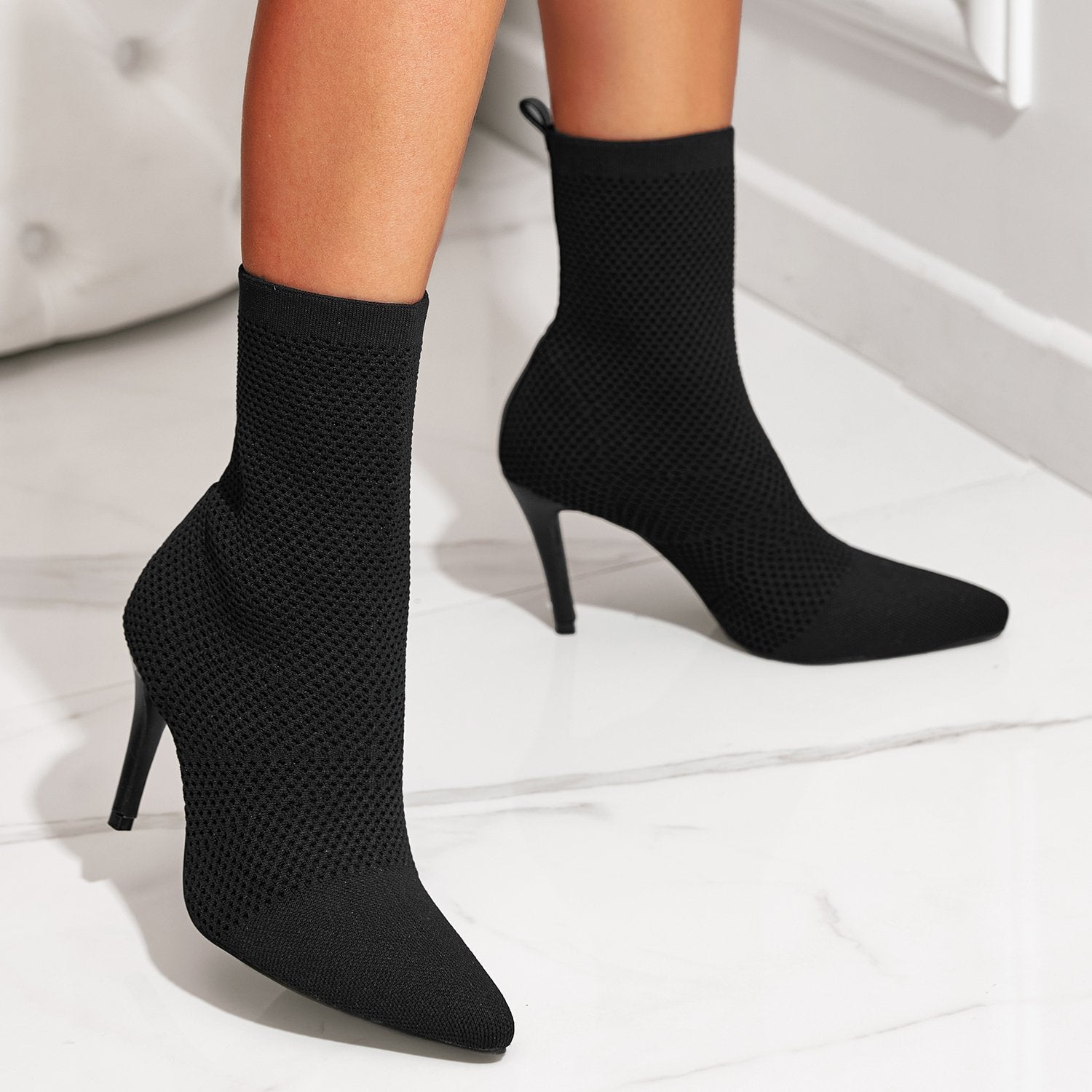 Women Fine Heel Pointed Toe Mid-Calf Elastic Boots