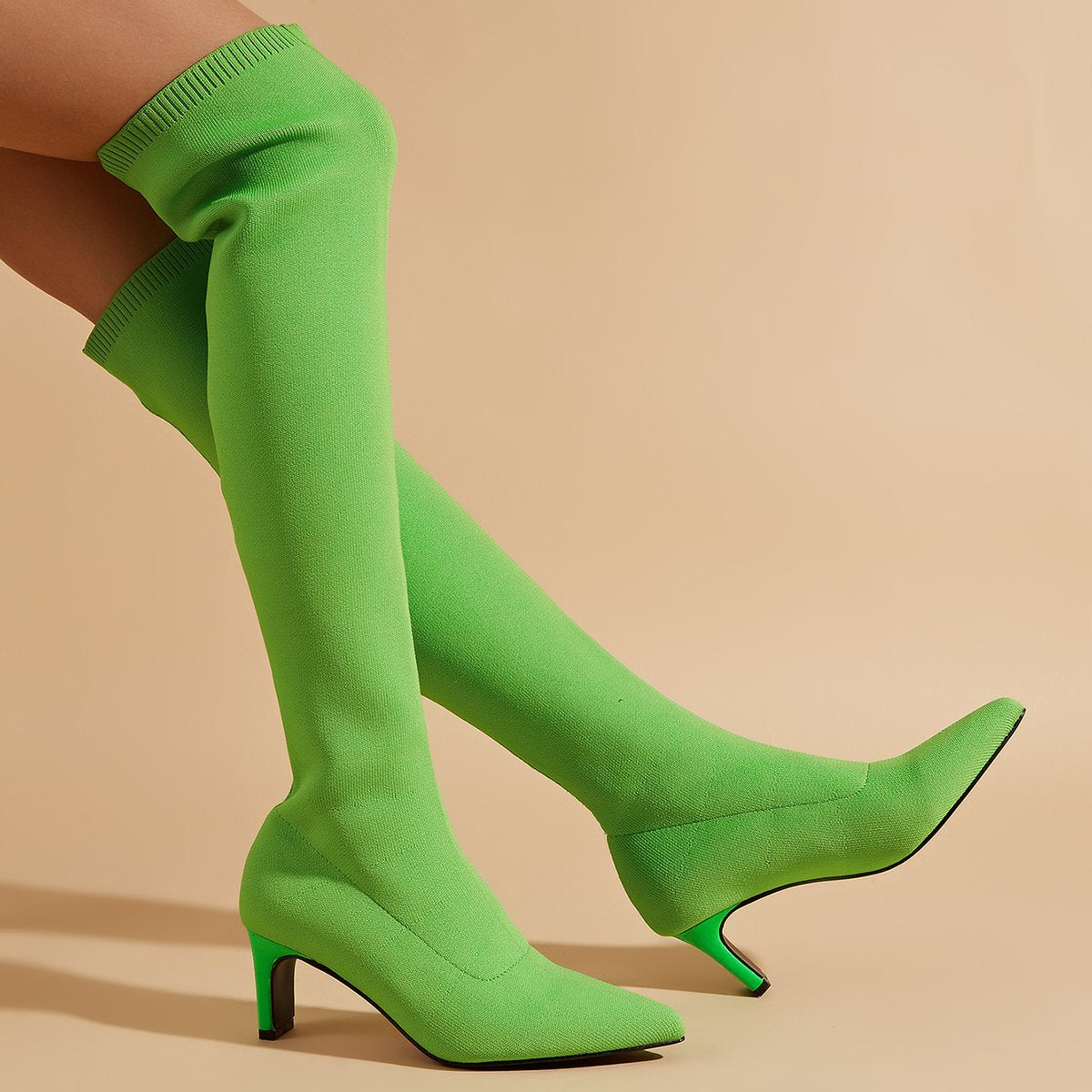 Knee-high Pointed Toe Fine Heel Sock Boots