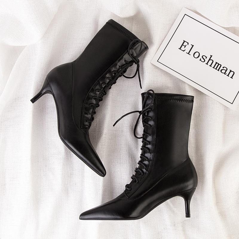 Women Lace-Up Pointed Toes Ankle Boots