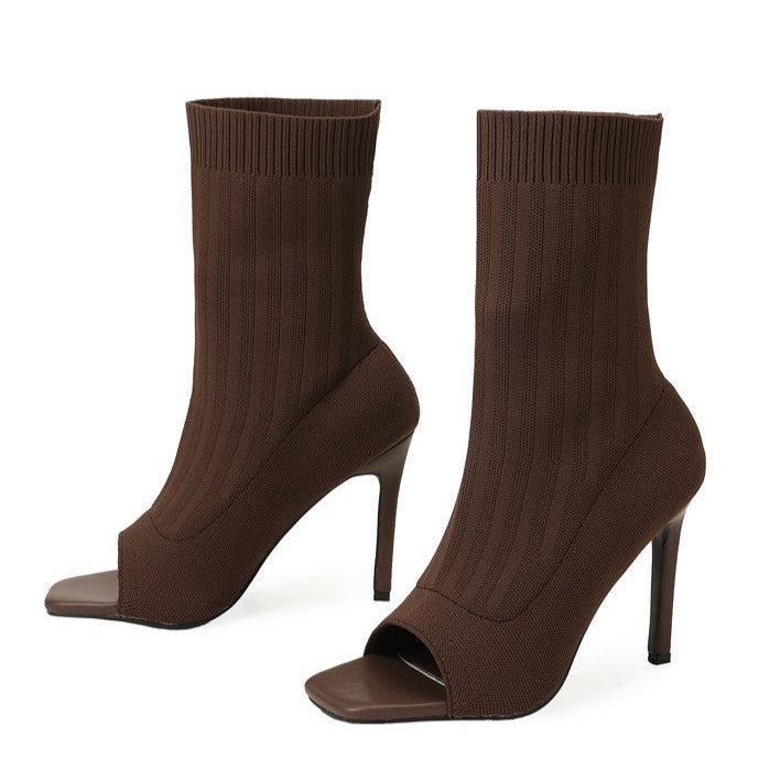 Futurecen-Women Peep-Toe High-Heeled Boots