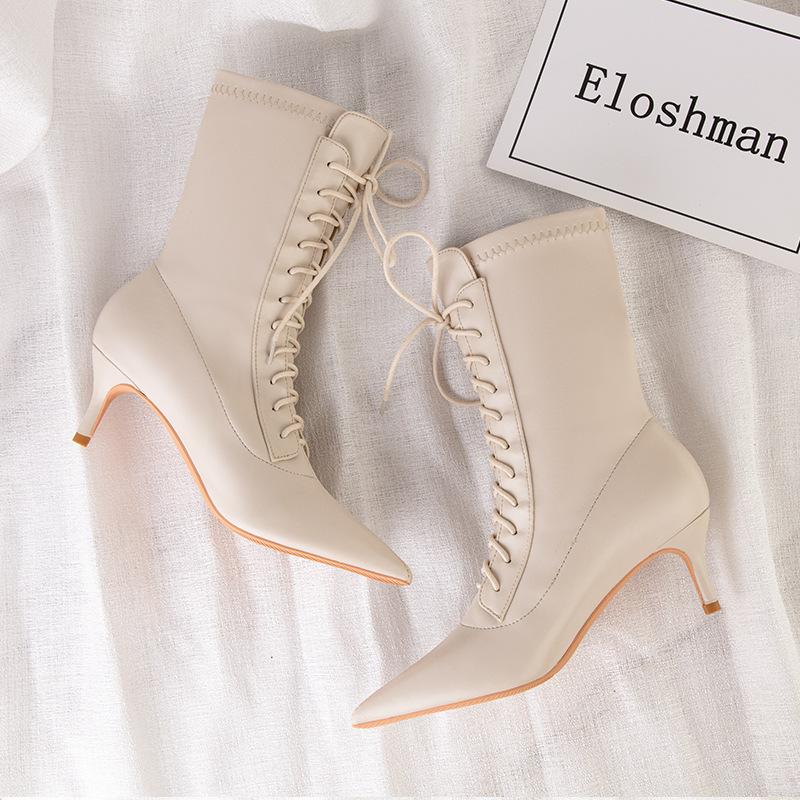 Women Lace-Up Pointed Toes Ankle Boots