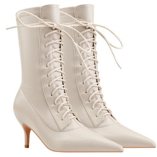 Women Lace-Up Pointed Toes Ankle Boots