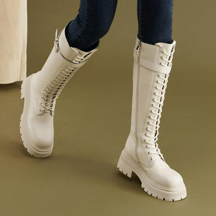 Women Minimalist Round Toe Muffin Sole Tall Boots