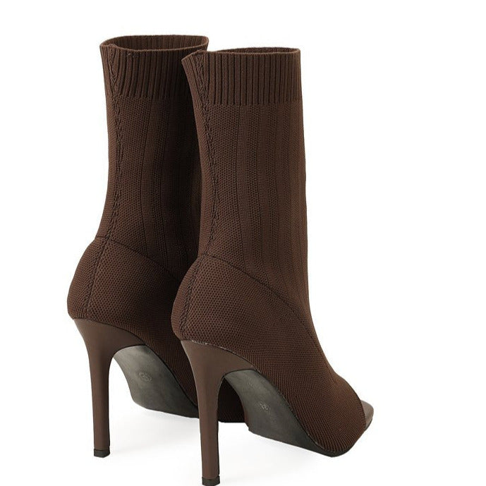 Futurecen-Women Peep-Toe High-Heeled Boots