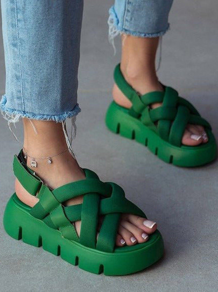 Velcro Cross Strap Platform Sandals